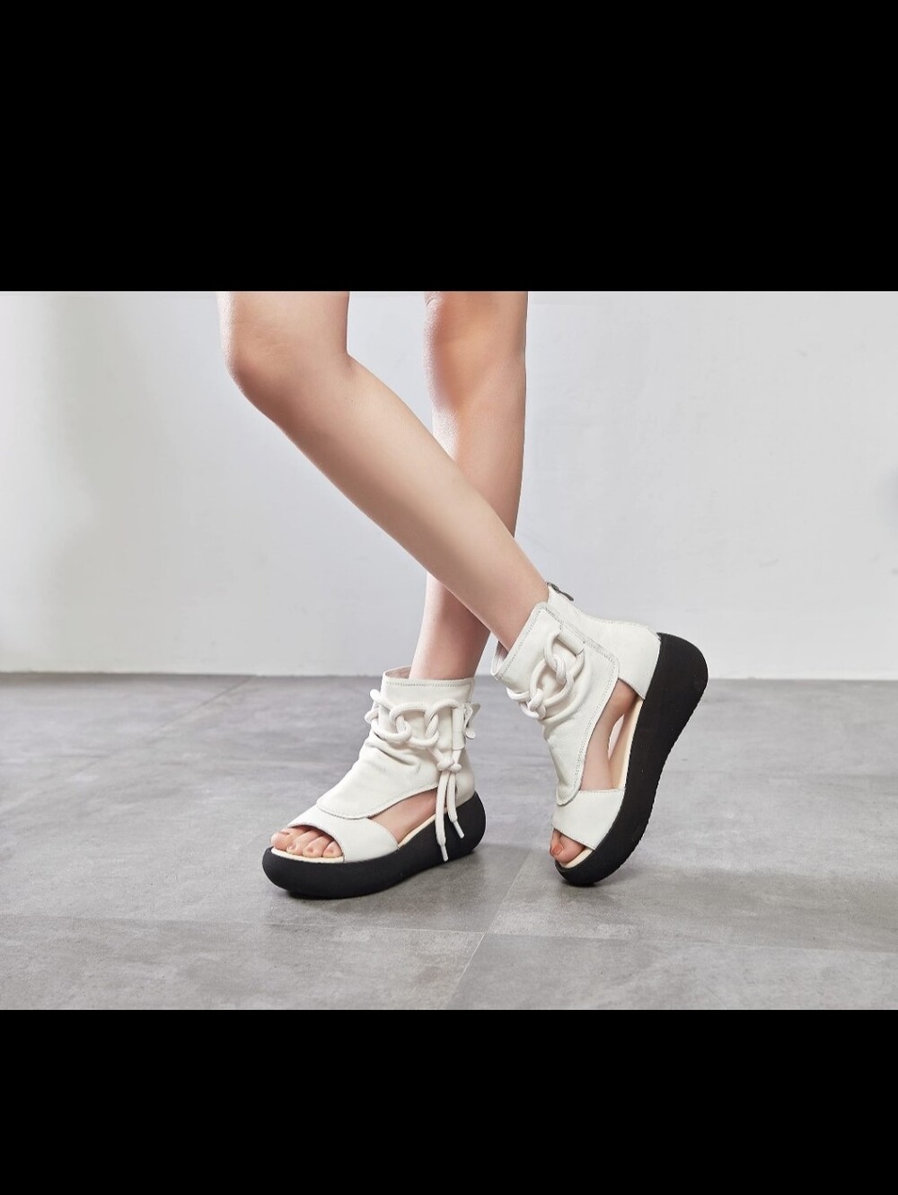 Sttiyaf White gladiator Zip Back Ankle leather sandals Open Toe 9 New High Top - Picture 4 of 8